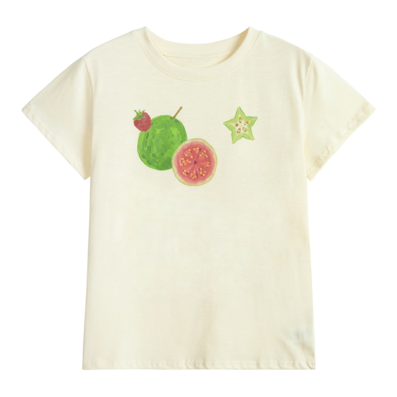 Loose Fit Casual Fruit Print Apricot T-Shirt