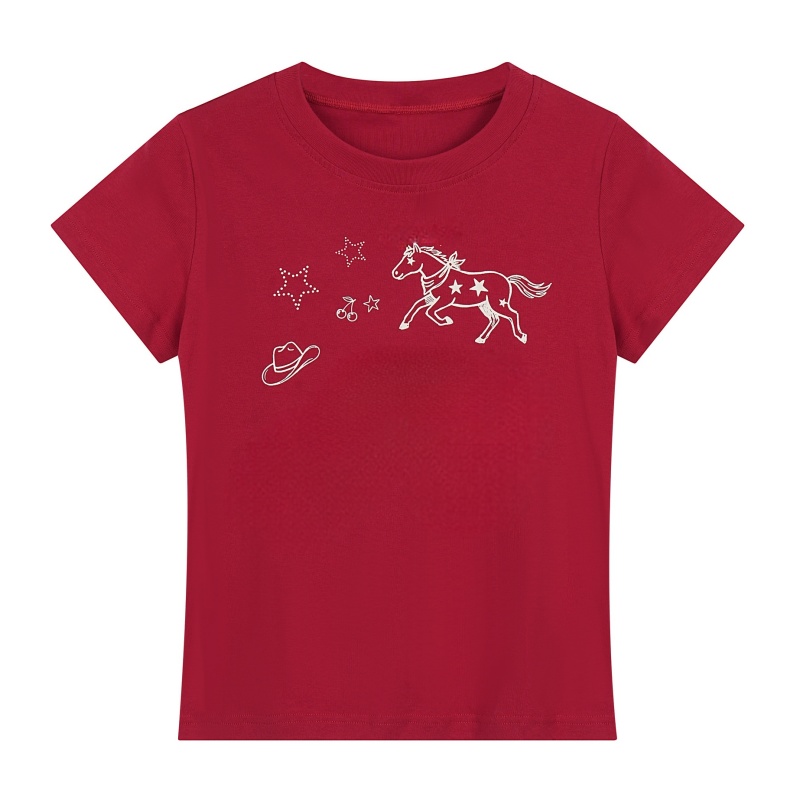 Vintage Red Cropped Slim-Fit T-Shirt
