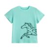 Lake Blue Cotton T-Shirt with Horse Print Design