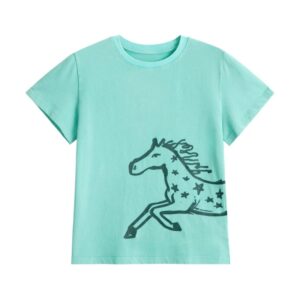 Lake Blue Cotton T-Shirt with Horse Print Design