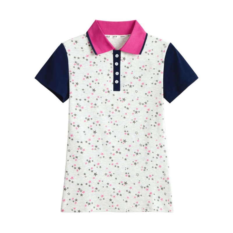 All-Over Star Print Contrast Color Lapel Fashion T-Shirt