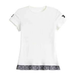 White Crew Neck Ruffle Hem T-Shirt