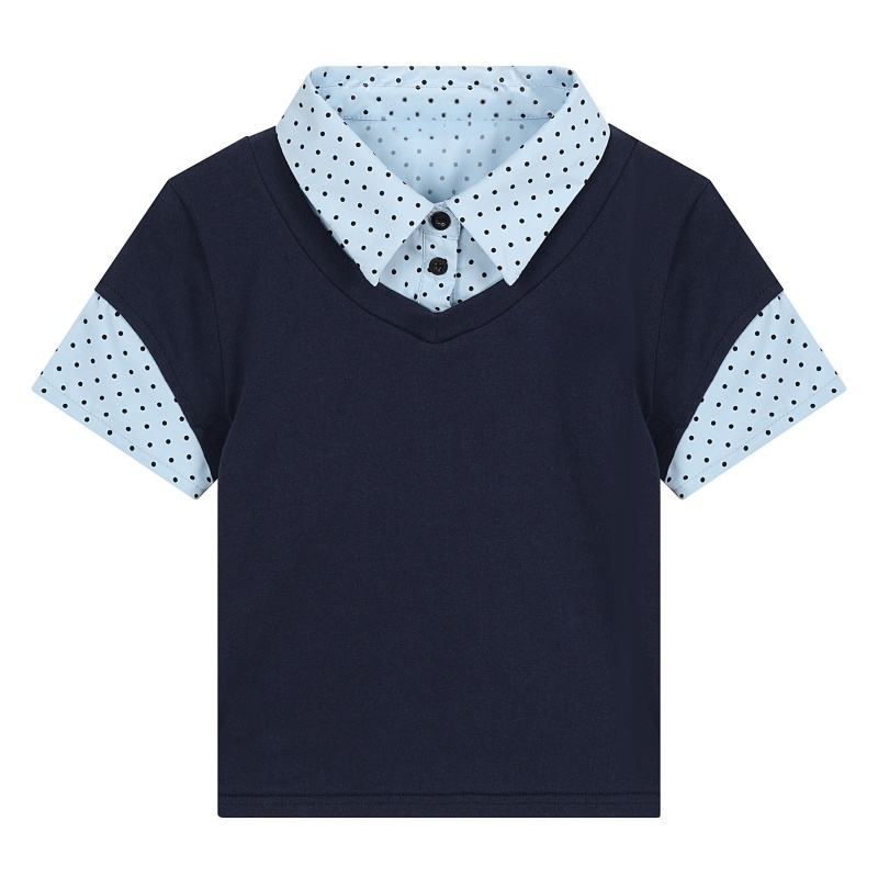 Light Blue Polka Dot Patchwork Design T-Shirt