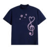 Navy Blue T-Shirt with Girly Music Note Print Design