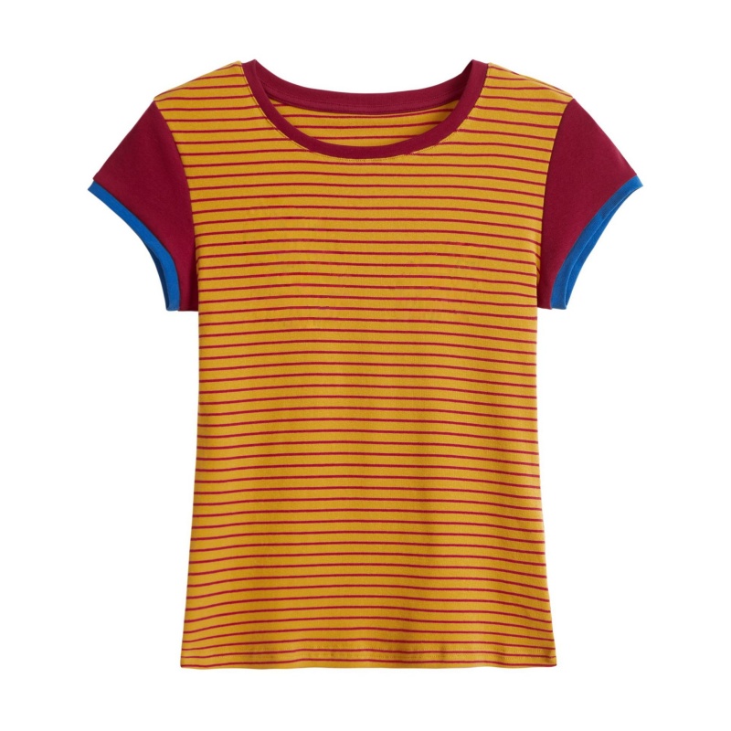 Striped Colorblock Unique Statement T-Shirt