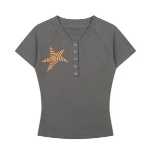 Polka Dot Apple Core Graphic Ash Grey T-Shirt