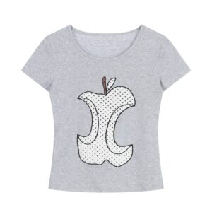Polka Dot Apple Core Graphic Ash Grey T-Shirt