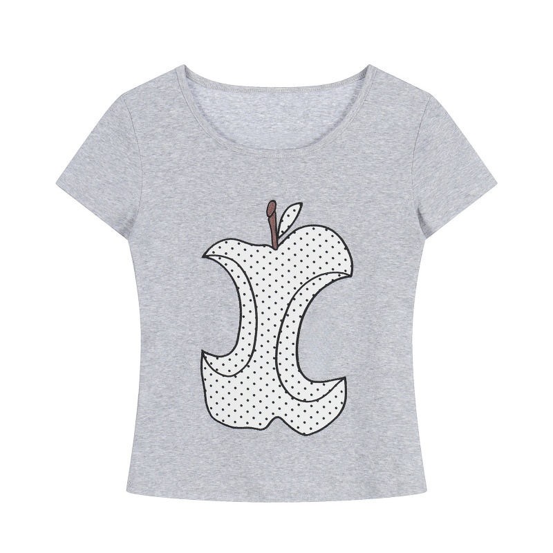 Polka Dot Apple Core Graphic Ash Grey T-Shirt