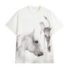 White Vintage Art Horse Graphic T-Shirt