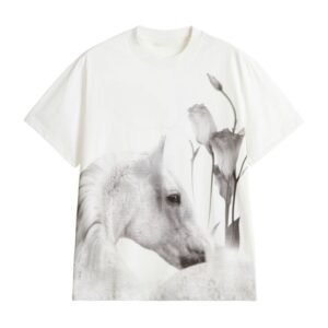 White Vintage Art Horse Graphic T-Shirt