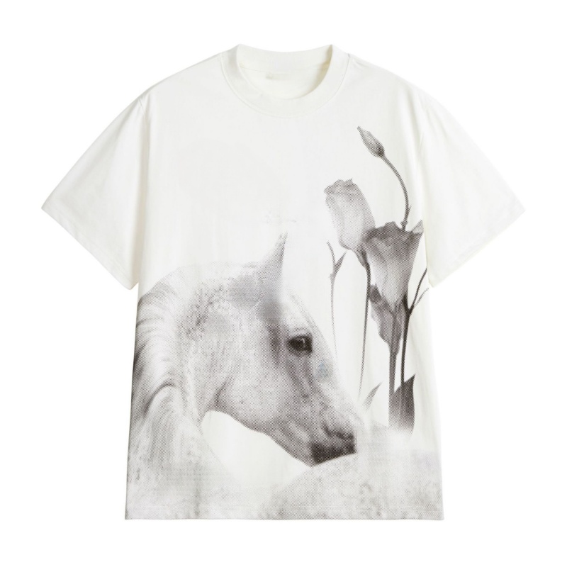 White Vintage Art Horse Graphic T-Shirt