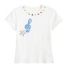 White T-Shirt with Music Note and Star Embroidery Detail